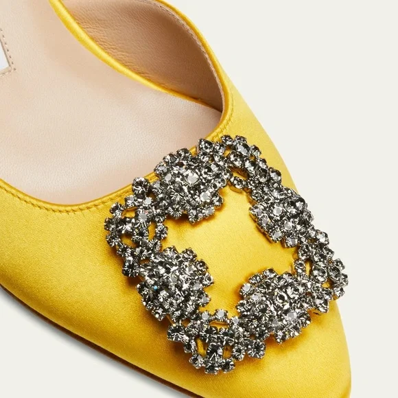 Manolo Blahnik Hangisi Kitten-Heel Satin Slingback Pumps - Picture 3 of 6